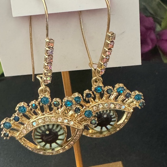 Betsey Johnson Jewelry - NWT Betsey Johnson Evil Eye Drop Earrings With Pave Crystals